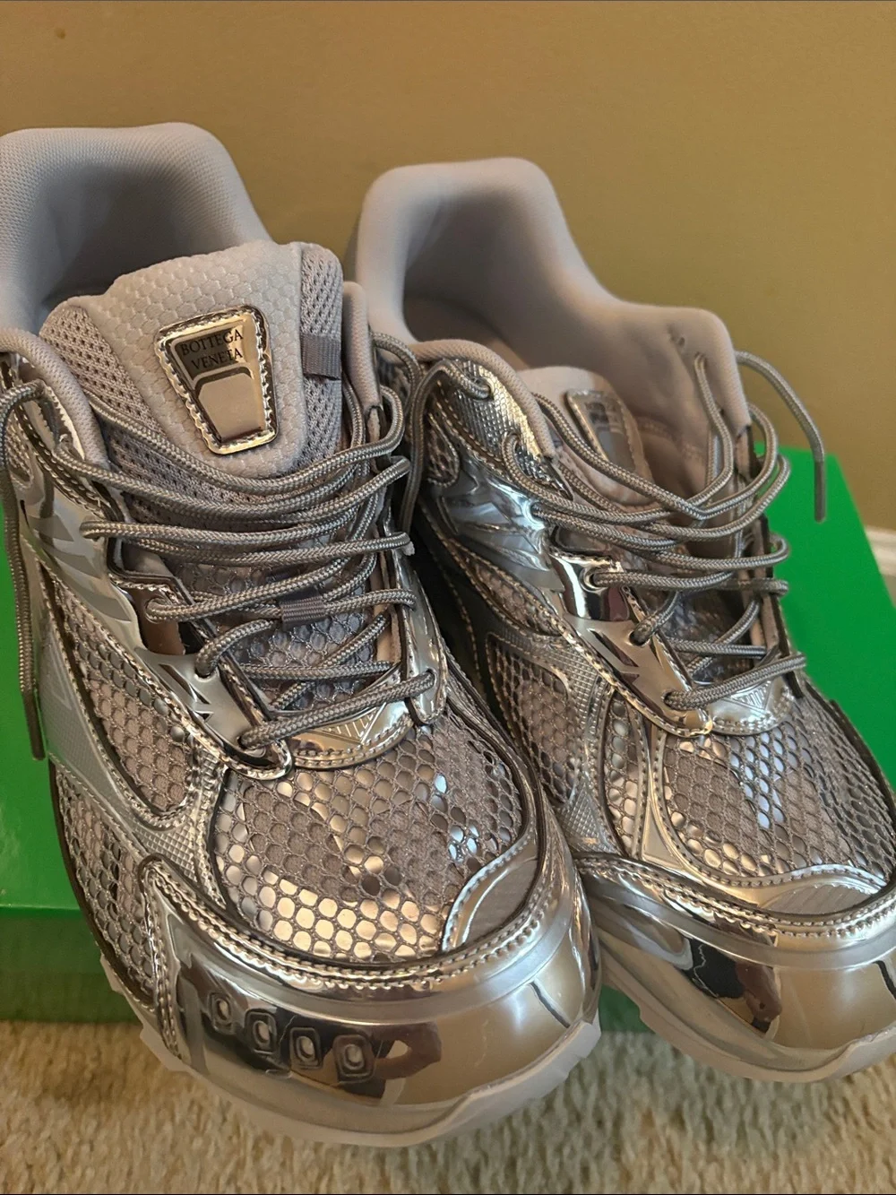 Mens Silver Mesh Athletic Sneaker